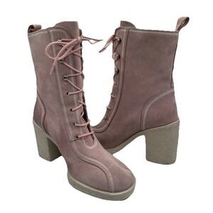 Euro Club Vintage Lace Up Granny Boots Rawhide Powder Pastel Pink Suede Sz 37